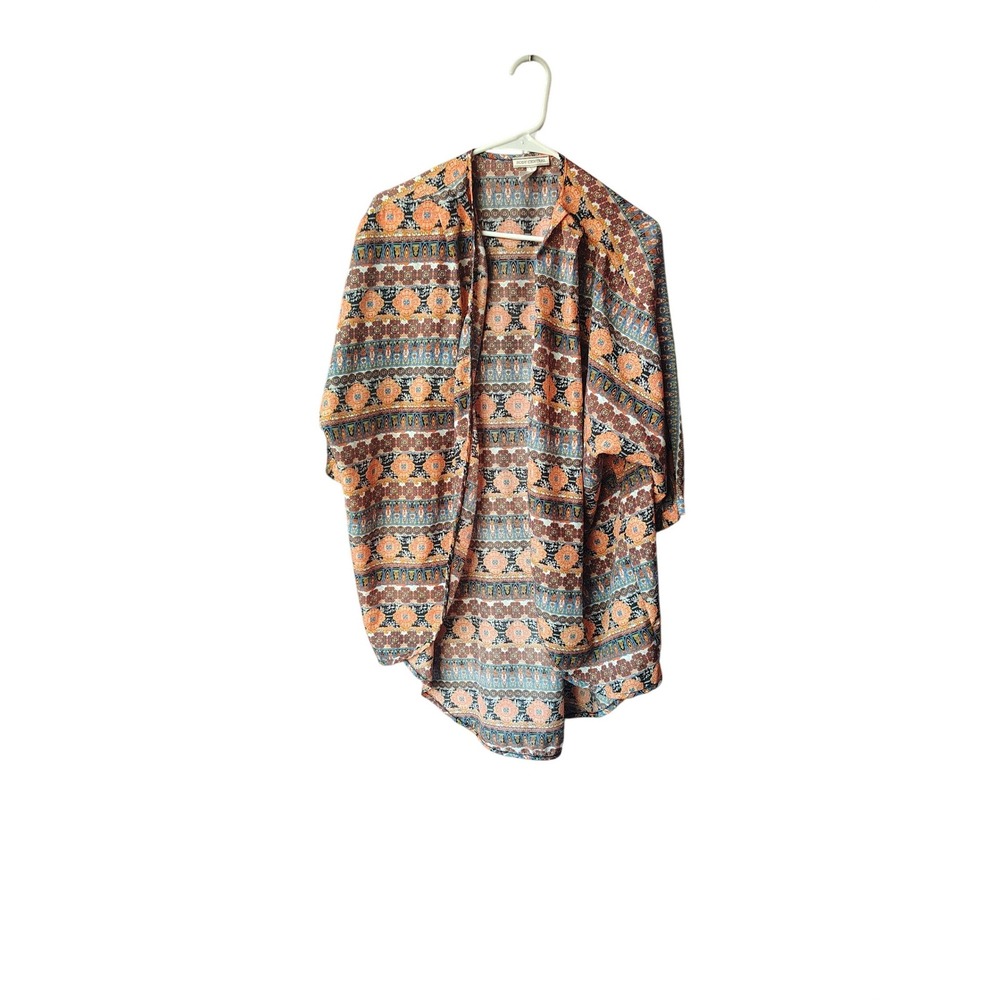 Body Central‎ Womens Boho Medallion Print Open Front Kimono Cardigan Orange Teal